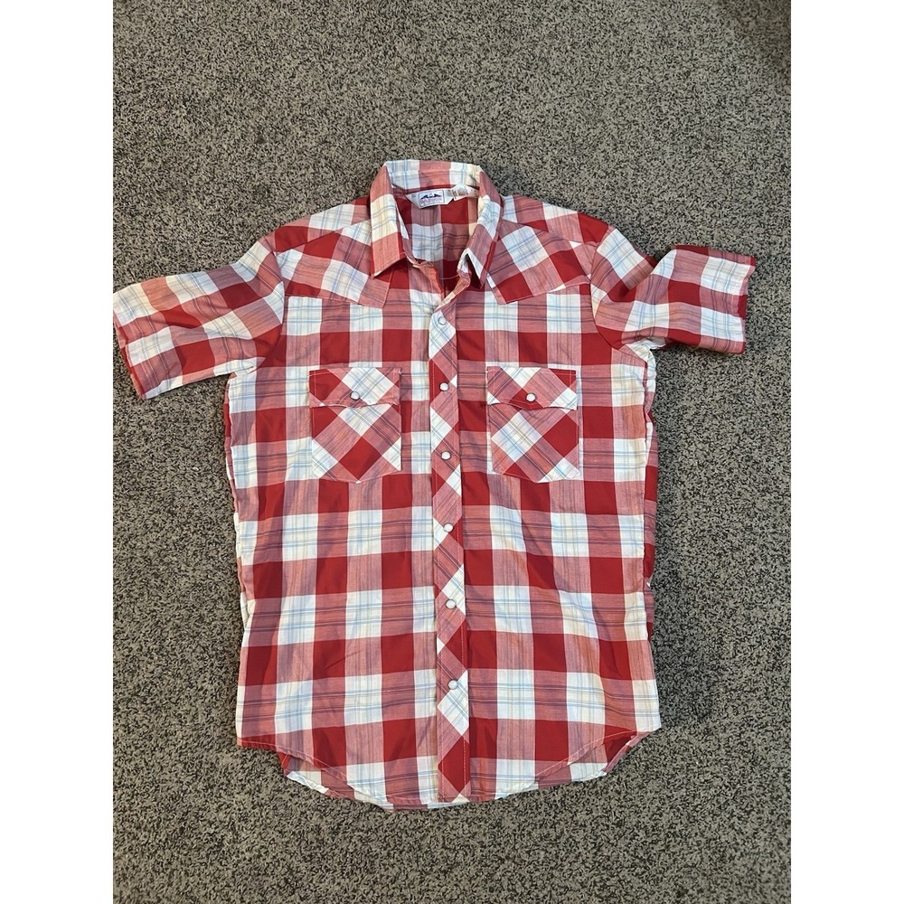 Vintage Dakota 5 Brothers Mens Pearl Snap Large Red Plaid Shirt Western Cowboy